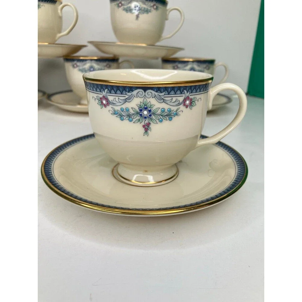 Lenox Columbia 6 Cups Footed & 6 Saucers Set Presidential Collection